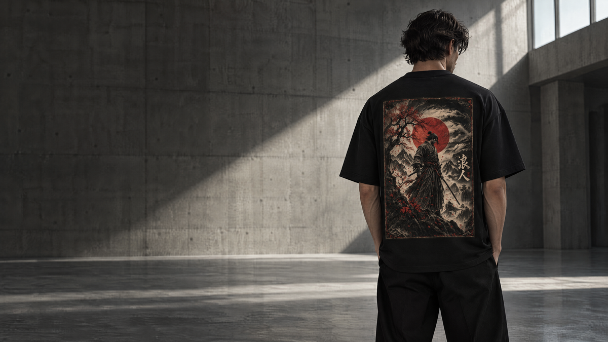RONIN MARBLE TEE — kampanya görseli, beton salon